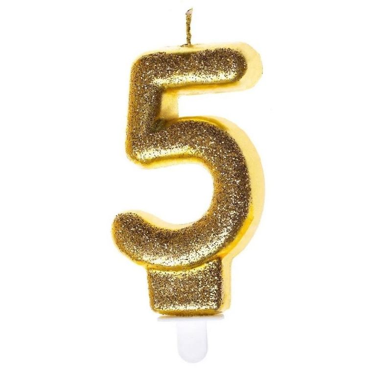 GoParty, świeczka urodzinowa, cyfra 5, złoty brokat