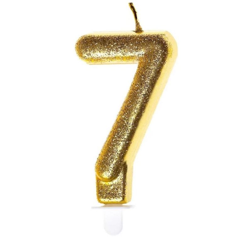 GoParty, świeczka urodzinowa, cyfra 7, złoty brokat