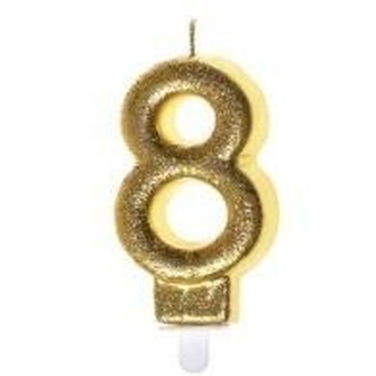 Goparty, świeczka urodzinowa, cyfra 8, złoty brokat