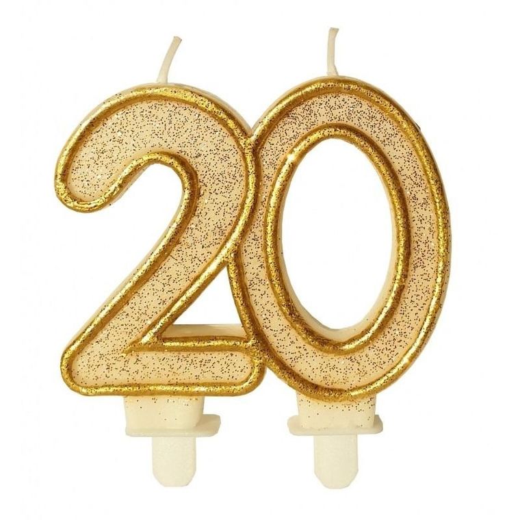 Goparty, świeczka urodzinowa, liczba 20, złoty brokat