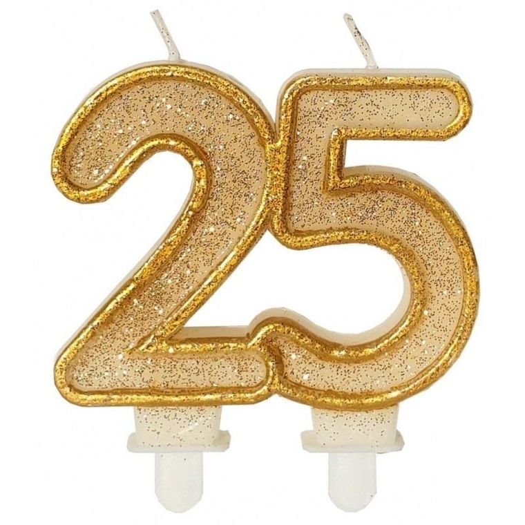 Goparty, świeczka urodzinowa, liczba 25, złoty brokat