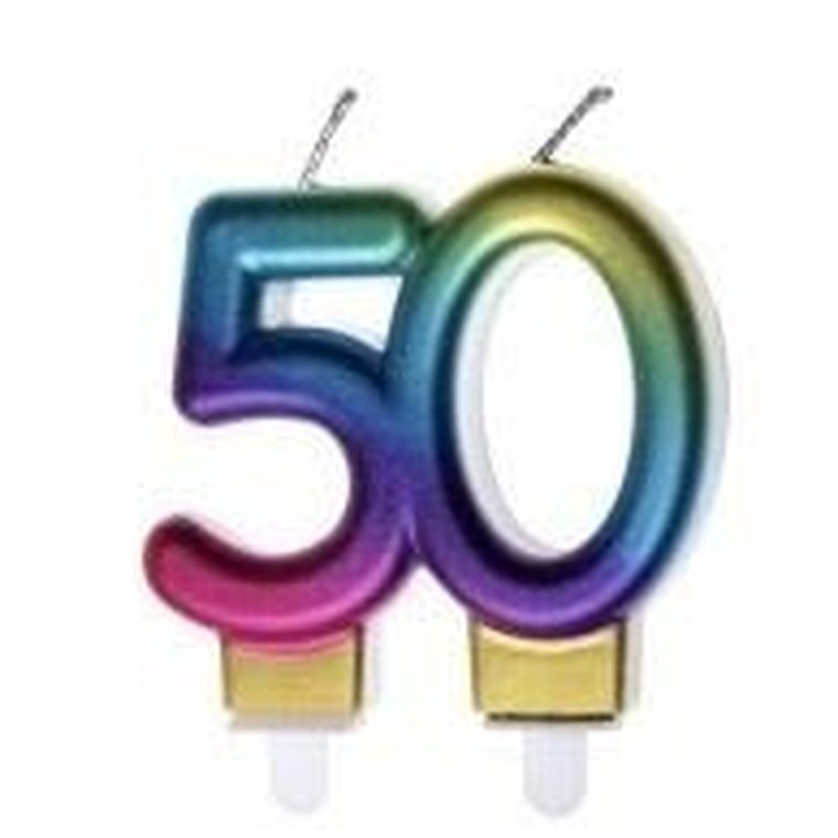Goparty, świeczka urodzinowa, liczba 50, kolorowa