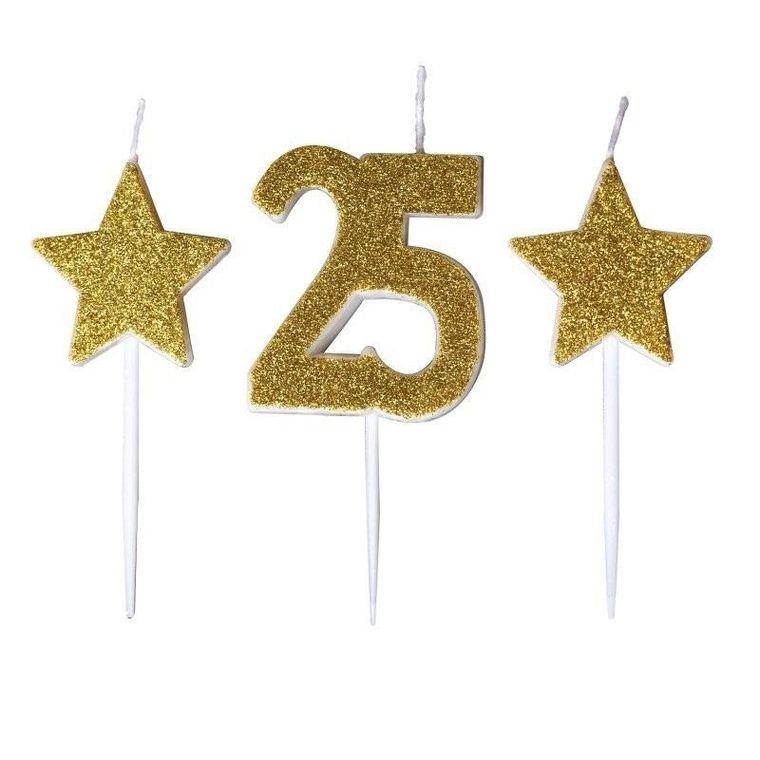 Goparty, świeczki urodzinowe, liczba 25 z gwiazdkami