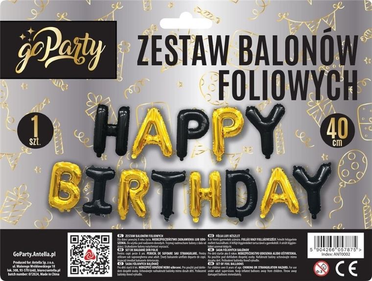 GoParty, zestaw balonów foliowych, Happy Birthday