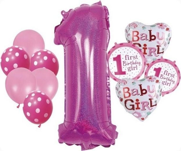 GoParty, zestaw balonów, Girl, cyfra 1, 12 elementów