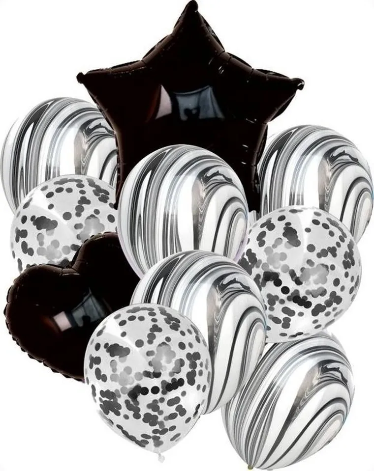 GoParty, zestaw balonów, gwiazdka i serce, czarne, 11 elementów