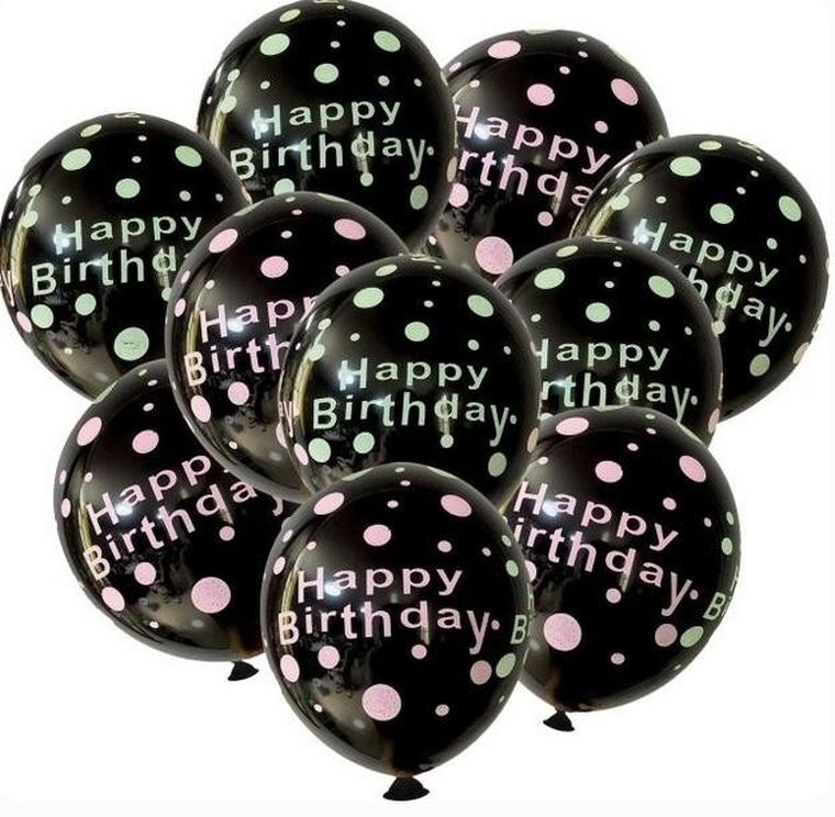 GoParty, zestaw balonów, Happy Birthday, czarne 11 elementów