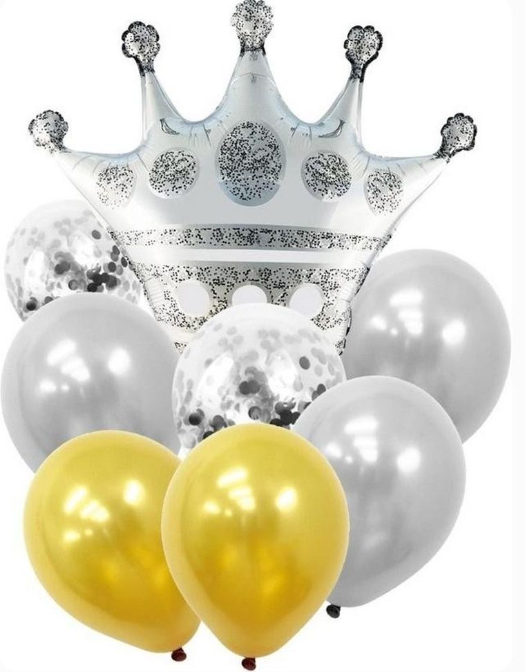 GoParty, zestaw balonów, Korona, srebrna, 9 elementów
