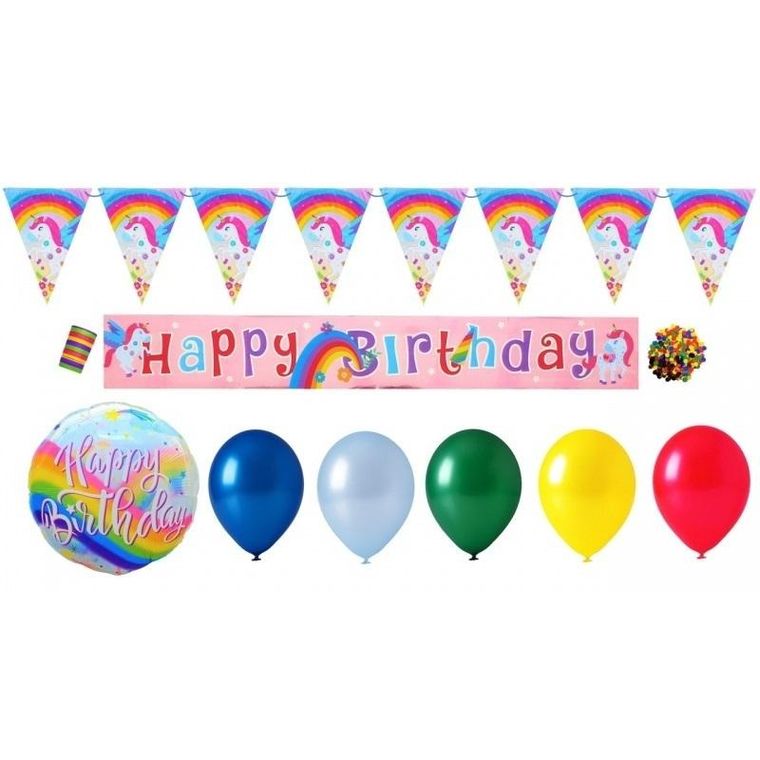 Goparty, zestaw dekoracji, Happy Birthday, Jednorożec, 10 szt.