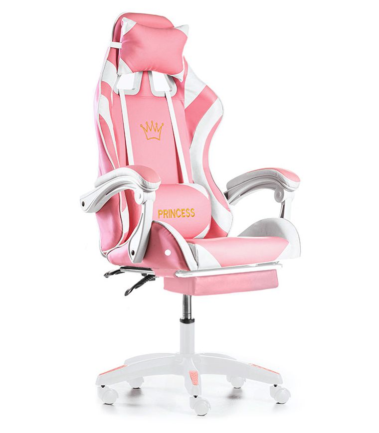Gordon Trade, fotel gamingowy z podnóżkiem, regulowany, poduszka masująca, różowy-biały
