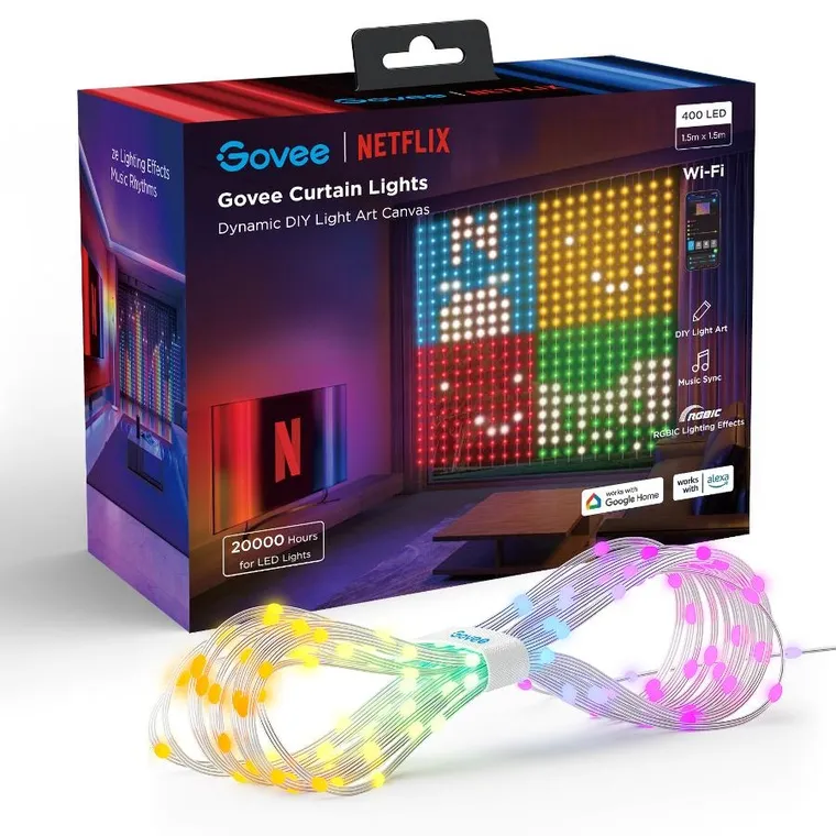 Govee, Curtain Light Netflix Co-branding Version, zasłona, kurtyna LED, Wi-Fi, Bluetooth, H70BC