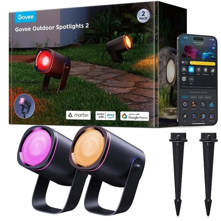 Govee, Outdoor Spotlights, oświetlenie LED, zewnętrze, 750 lm, 2.4GHz, Wi-Fi + Bluetooth, H7093