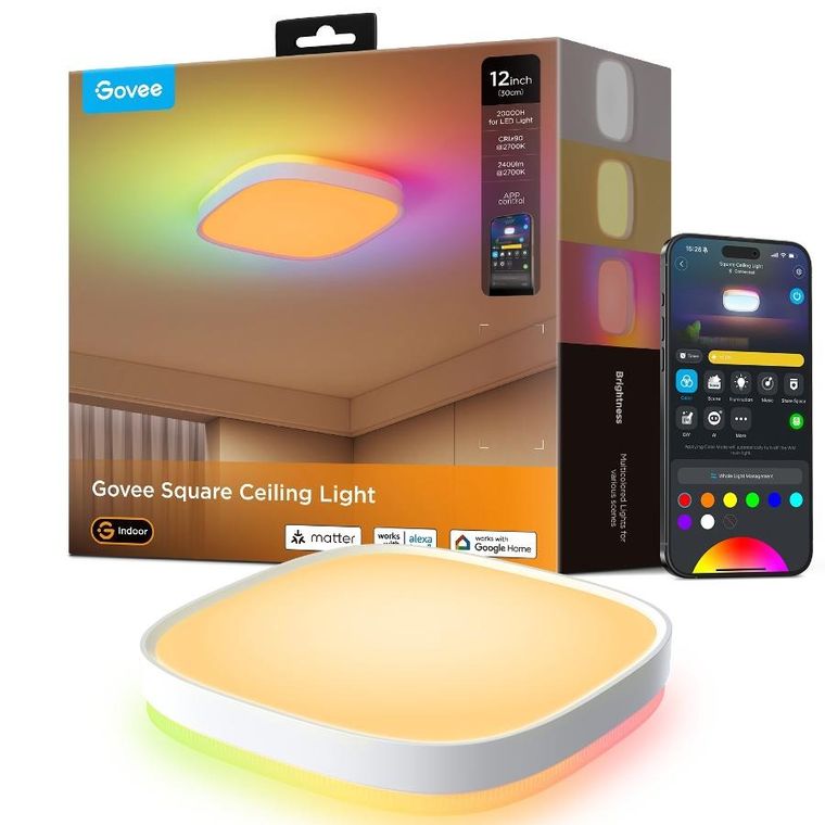Govee, Square Smart Ceiling Light, lampa sufitowa LED, 2400lm, 2700K-6500K, 2.4GHz, Wi-Fi + Bluetooth, H80A4