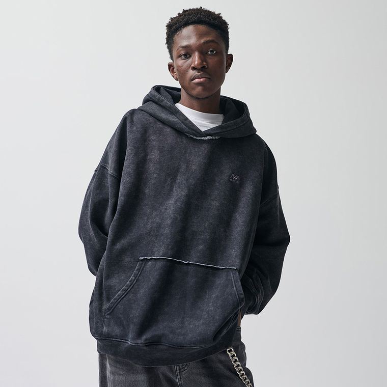 Grafitowa bluza z kapturem unisex o kroju oversize NOWEAR
