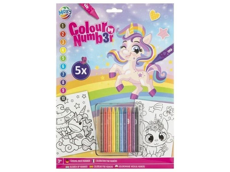 Grafix, kolorowanie po numerach A4, 5 arkuszy, Jednorożec