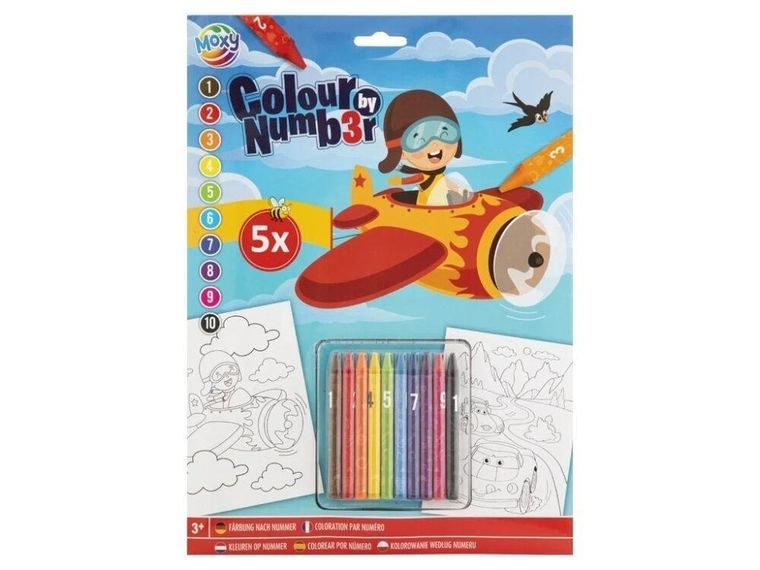 Grafix, kolorowanie po numerach A4, 5 arkuszy, Samolot