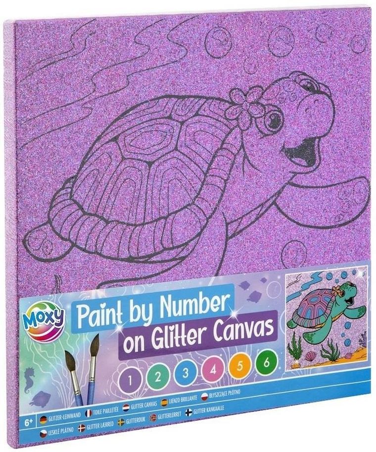 Grafix, malowanie po numerach, brokatowe tło, Żółwik