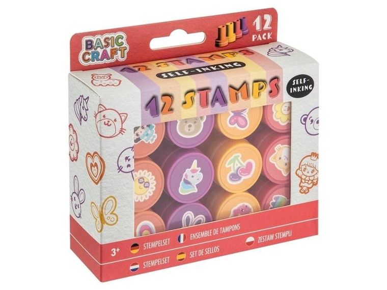 Grafix, zestaw stempli samotuszujących, różowy, 12 szt.