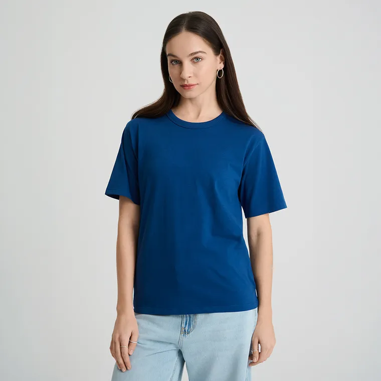 Granatowy bawełniany t-shirt basic NOWEAR