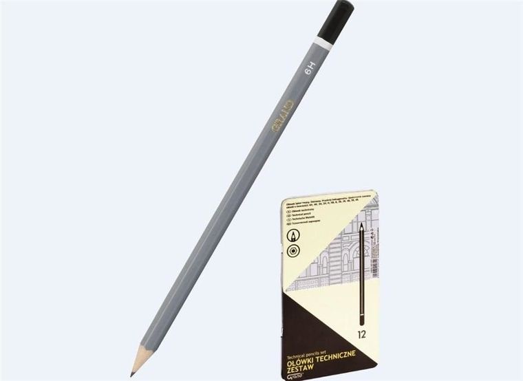 Grand, ołówki techniczne, metalowe pudełko, 12 szt.
