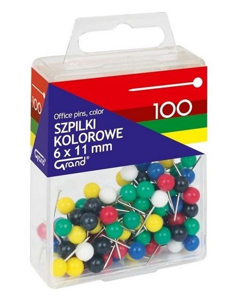 Grand, szpilki, kolorowe, 6-11 mm, 100 szt.