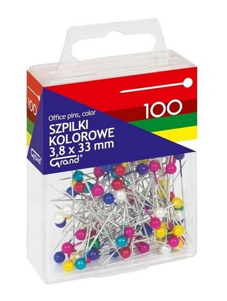 Grand, szpilki metalowe, kolorowe, 33 mm, 100 szt.