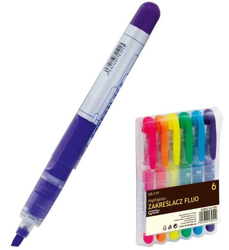 Grand, zakreślacze, 6 kolorów