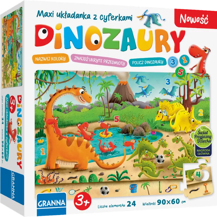 Granna, Dinozaury, maxi puzzle z dziurką, 24 elementy
