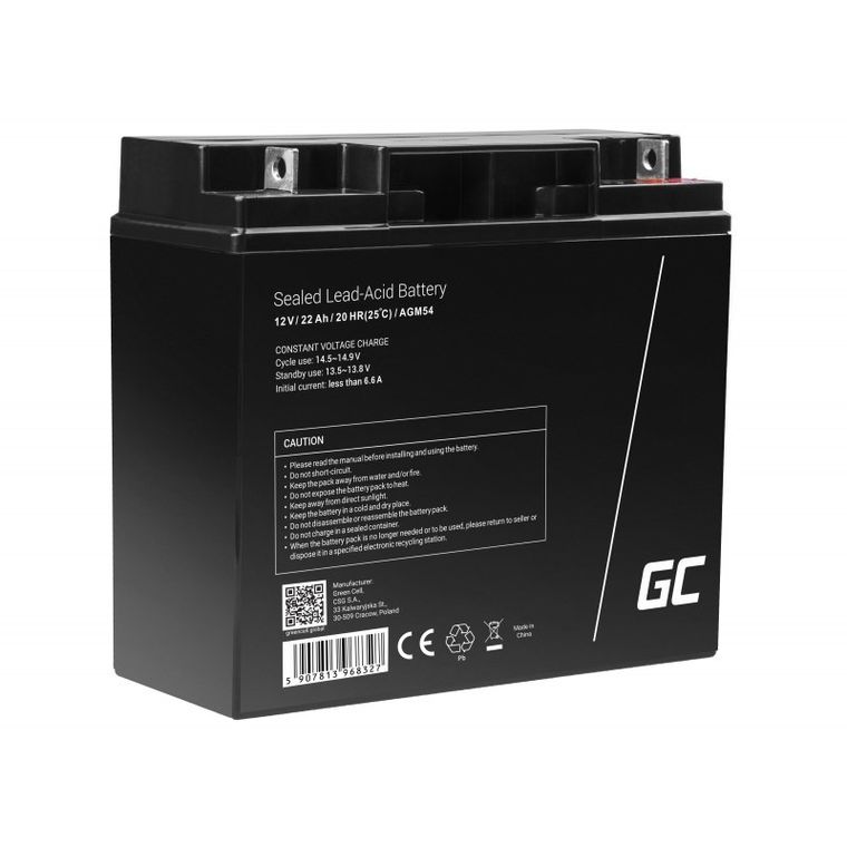 Green Cell, akumulator żelowy, AGM54, 12V, 22 Ah
