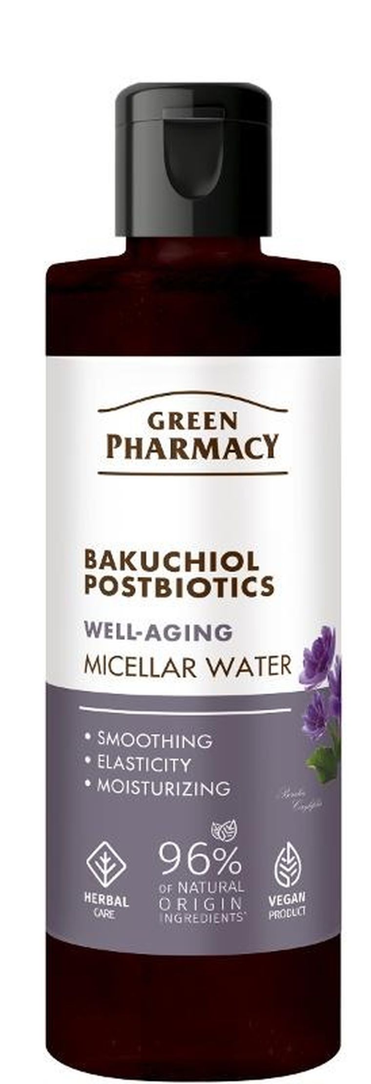 Green Pharmacy, Bakuchiol + Postbiotyki, przeciwstarzeniowa woda micelarna, 200 ml
