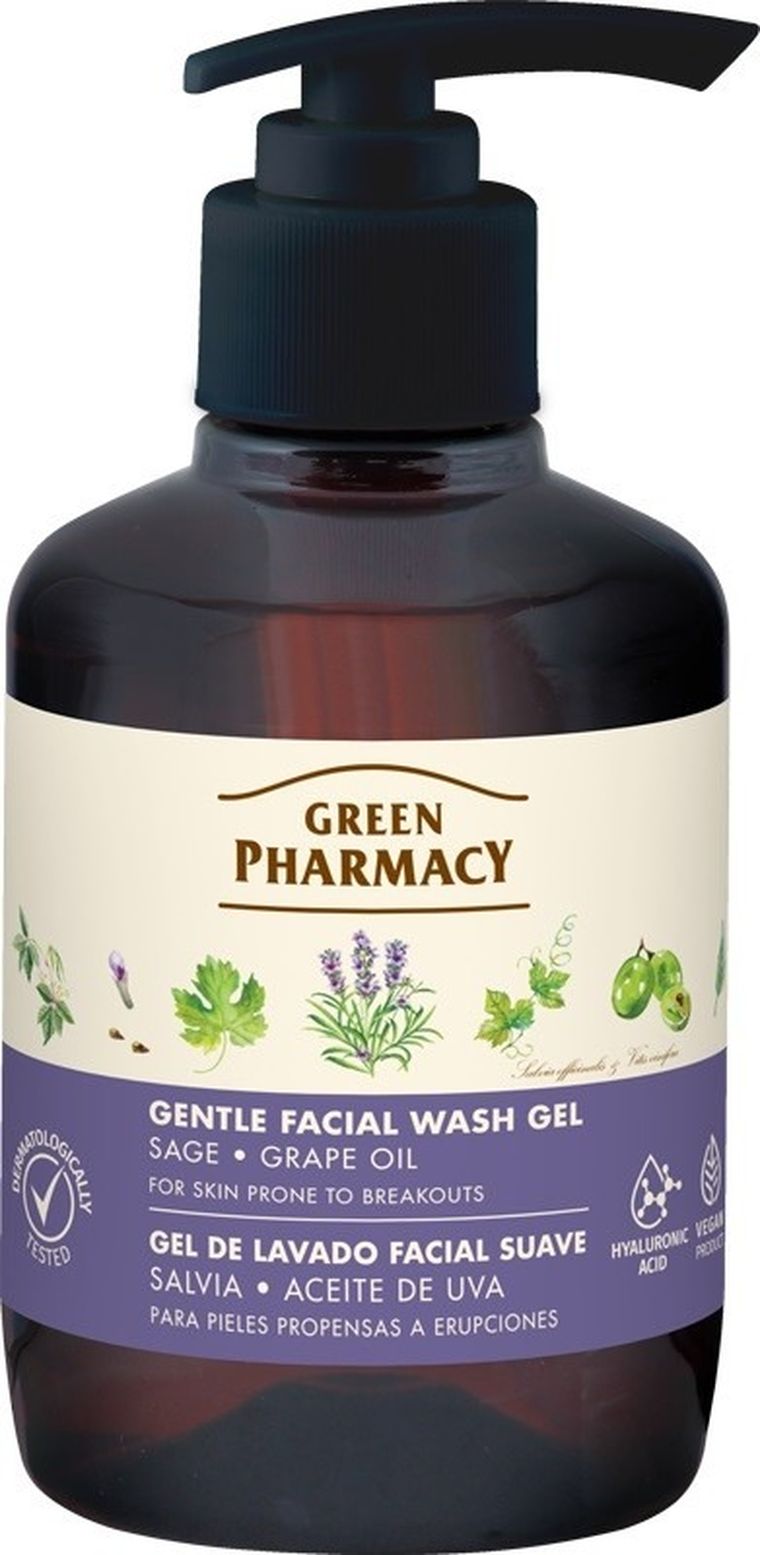 Green Pharmacy, delikatny żel do mycia twarzy dla skóry skłonnej do podrażnień, szałwia, 270 ml