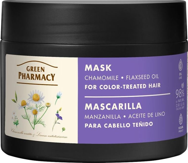 Green Pharmacy, maska do włosów farbowanych rumianek i olej lniany, 300 ml