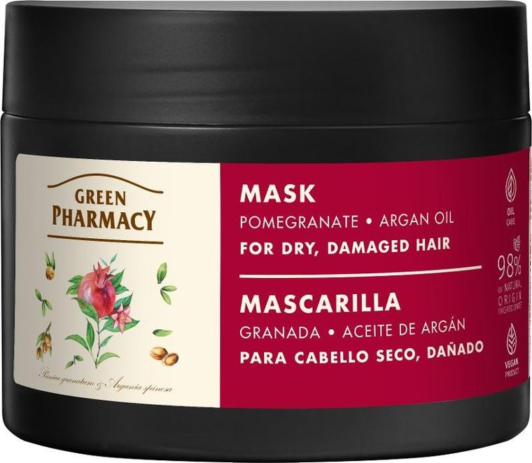 Green Pharmacy, maska do włosów suchych i zniszczonych, granat i olej arganowy, 300 ml