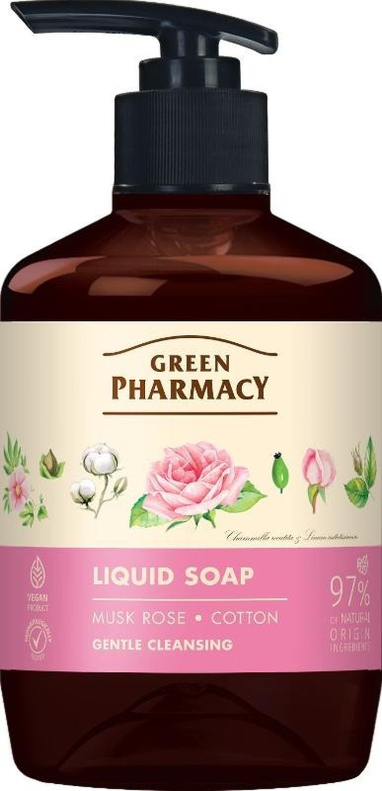 Green Pharmacy, mydło w płynie róża piżmowa + bawełna, 460 ml