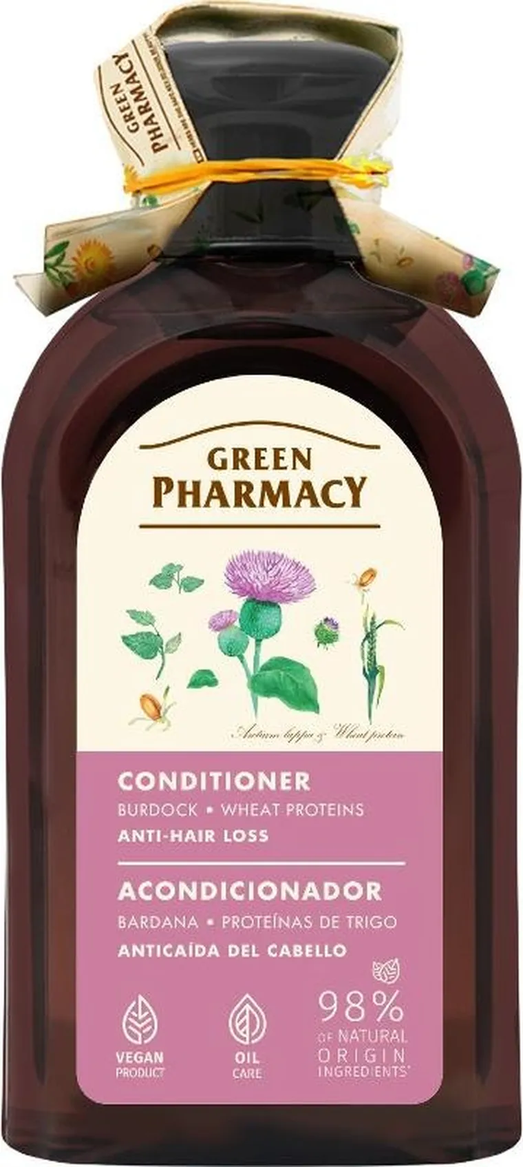 Green Pharmacy, odżywka przeciw wypadaniu włosów, łopian i białka pszenicy, 300 ml