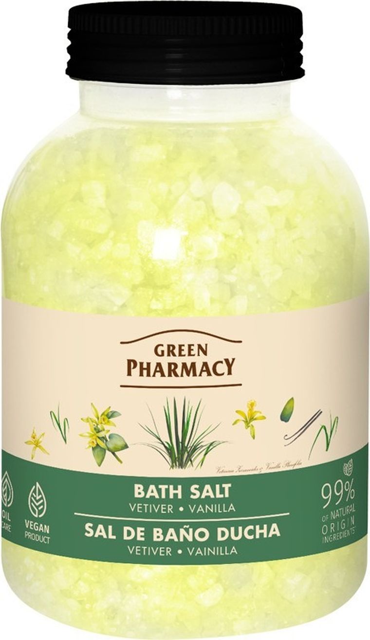 Green Pharmacy, sól do kąpieli wetyweria i wanilia, 1000 g