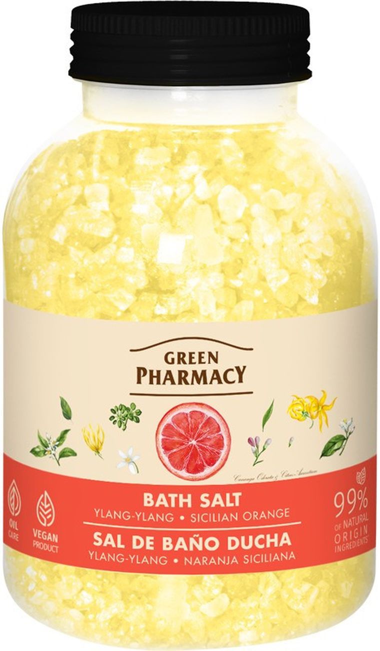 Green Pharmacy, sól do kąpieli ylang-ylang i sycylijska pomarańcza, 1000 g