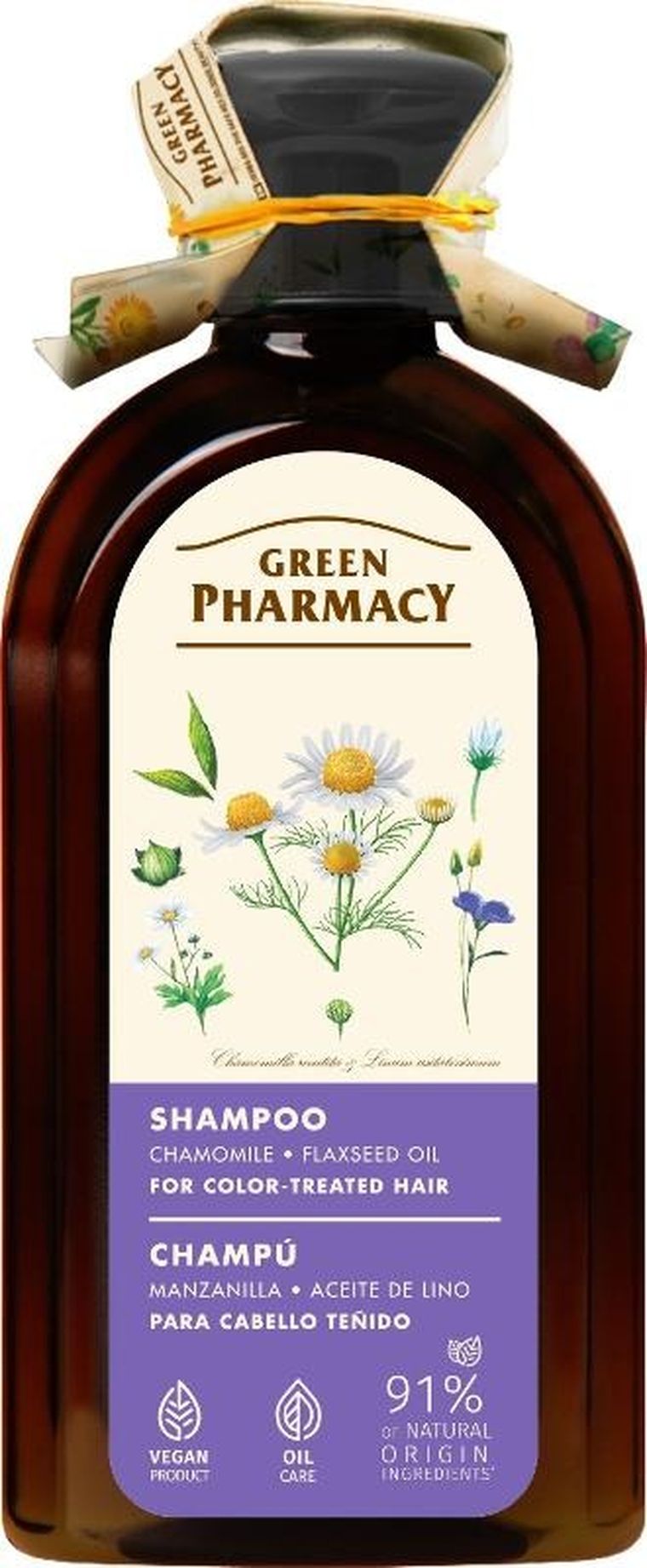 Green Pharmacy, szampon do włosów farbowanych, rumianek i olej lniany, 350 ml