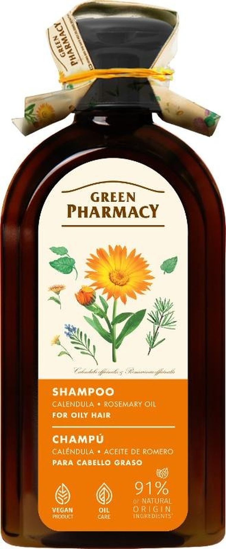 Green Pharmacy, szampon do włosów przetłuszczających się, nagietek i olej rozmarynowy, 350 ml