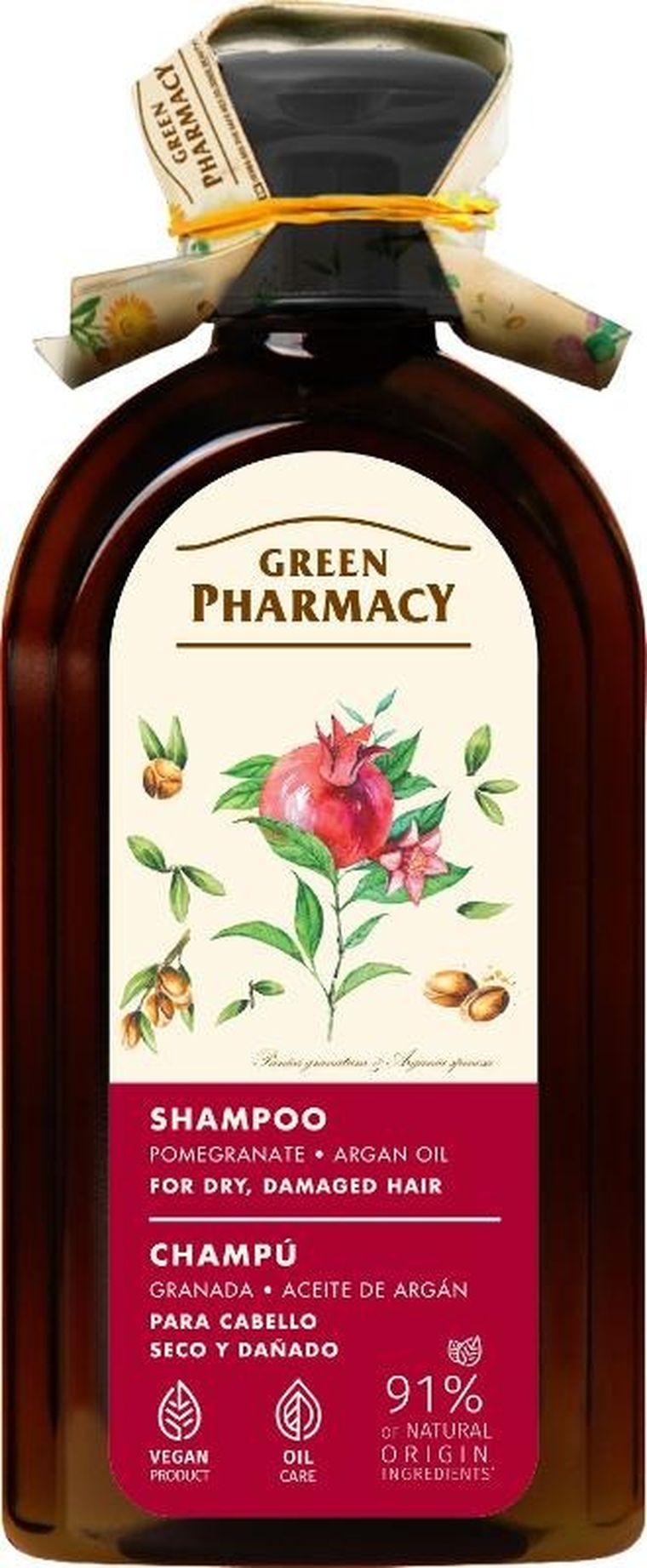 Green Pharmacy, szampon do włosów suchych i zniszczonych, granat i olej arganowy, 350 ml
