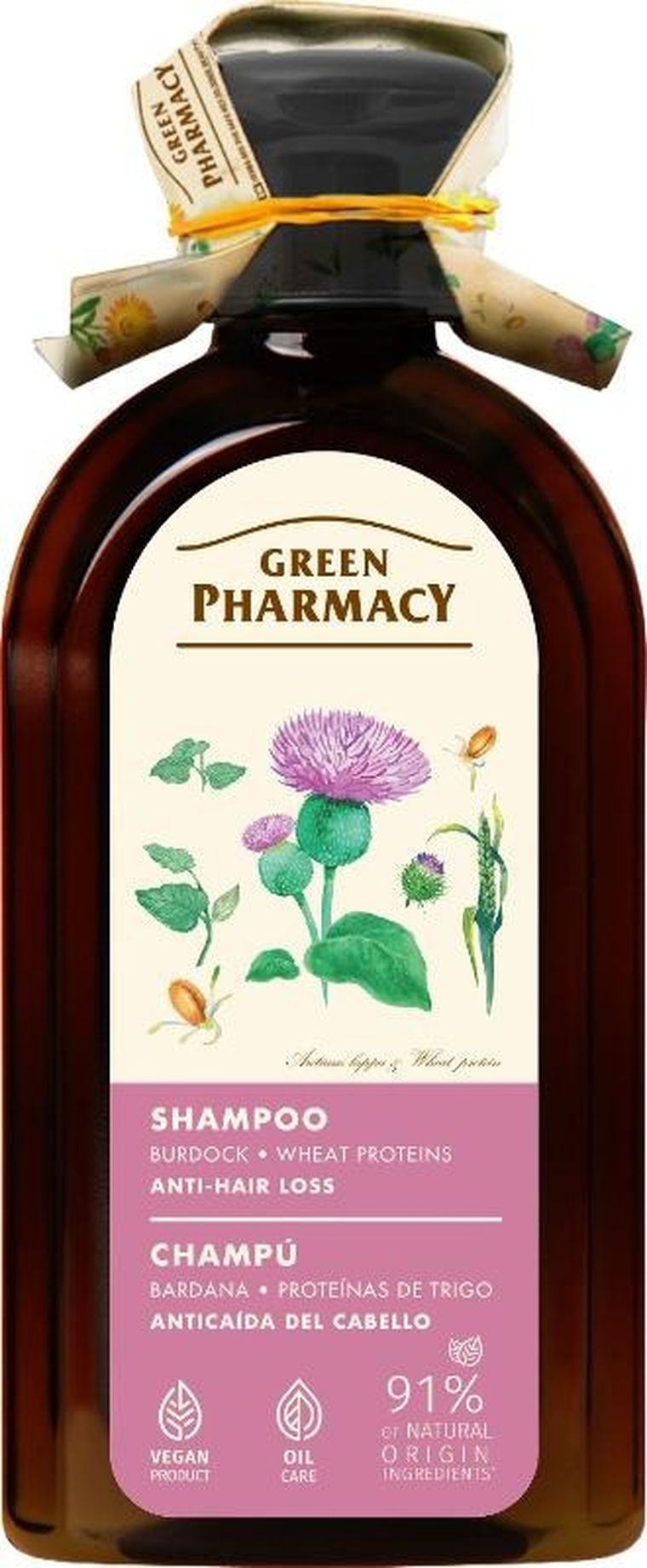 Green Pharmacy, szampon przeciw wypadaniu włosów, łopian i białka pszenicy, 350 ml