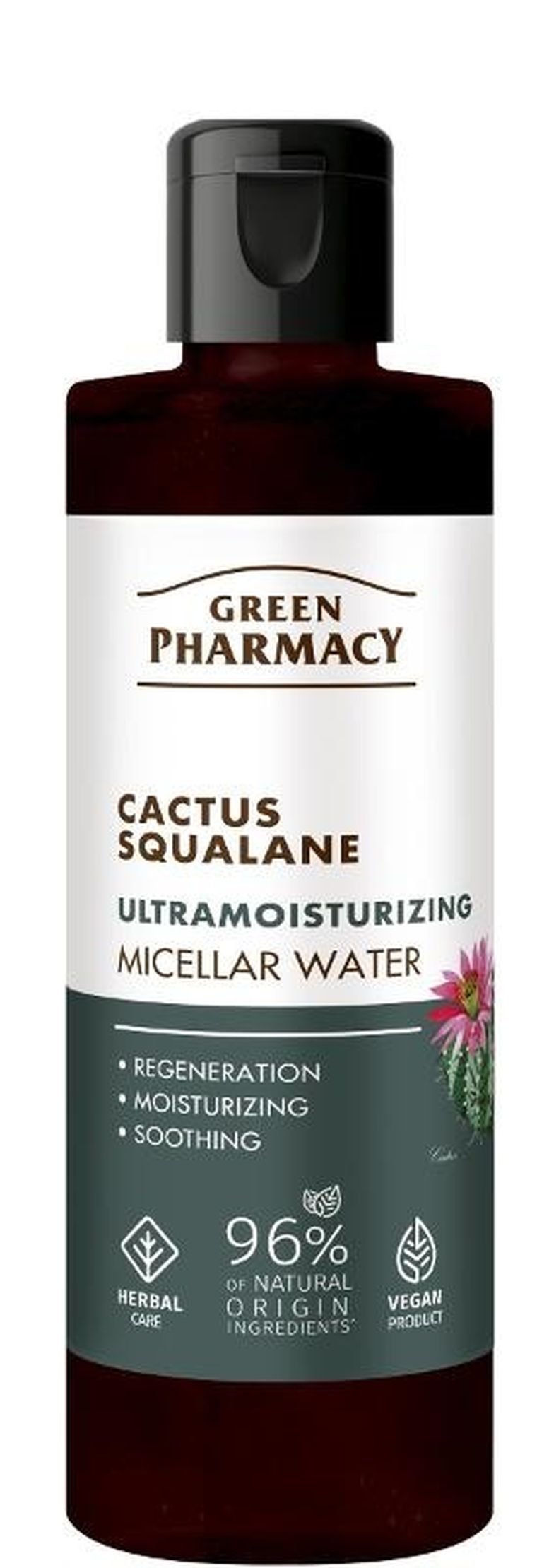 Green Pharmacy, ultranawilżająca woda micelarna do twarzy, kaktus + skwalan, 200 ml