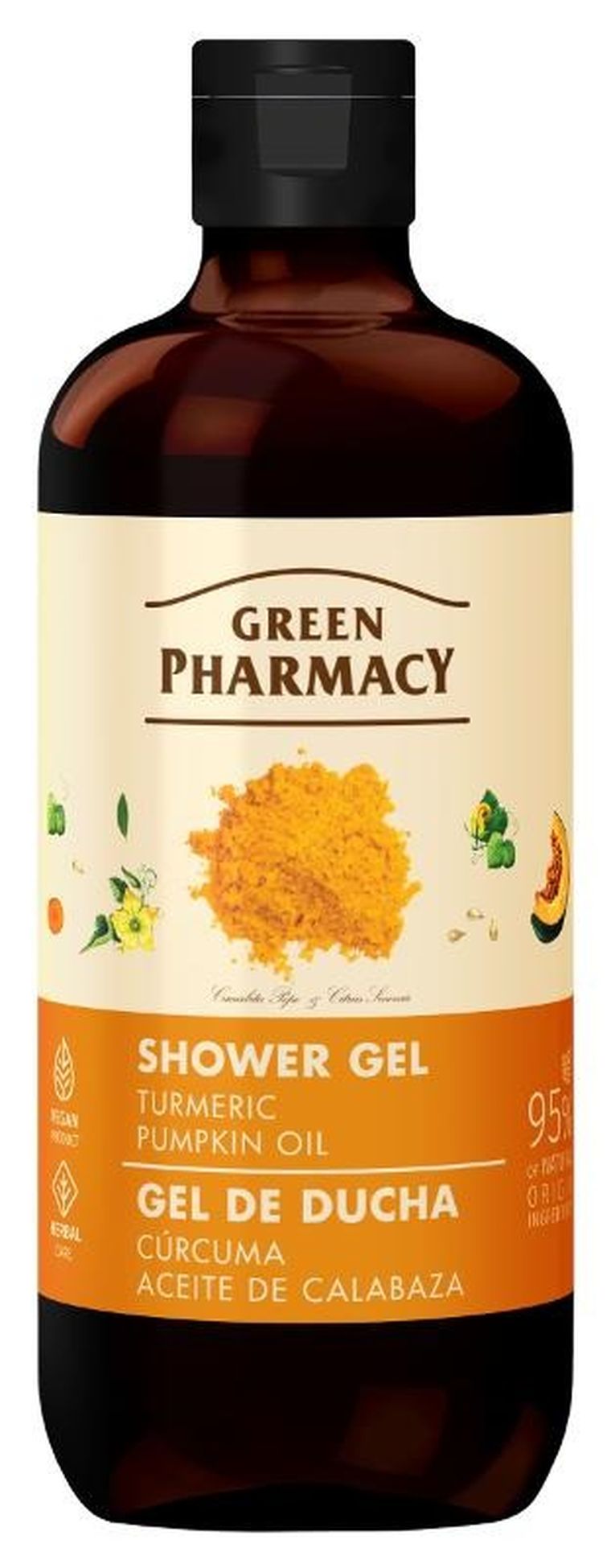 Green Pharmacy, żel pod prysznic, kurkuma + olejek dyniowy, 500 ml