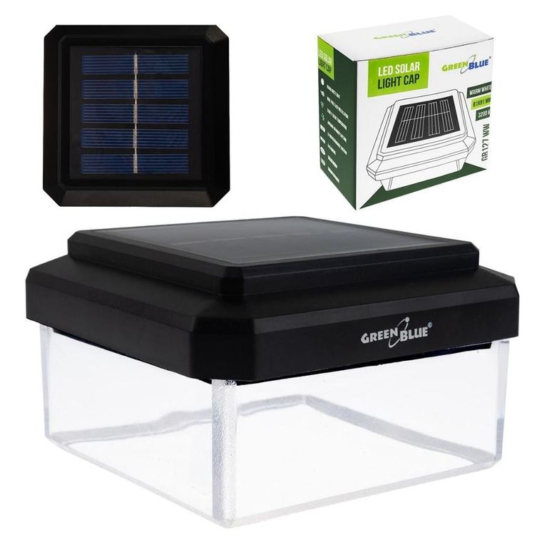 GreenBlue, lampa solarna LED na słupek, daszek kopertowy, 100-100 mm, 3200K GB128 WW