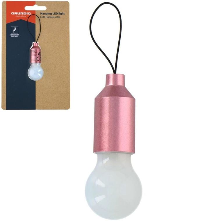 Grundig, latarka turystyczna LED, wisząca, różowa