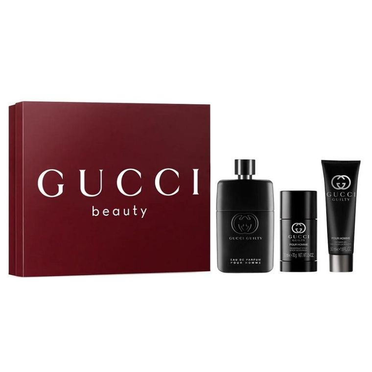 Gucci, Guilty Pour Homme, zestaw: woda perfumowana spray, 90 ml + dezodorant sztyft, 75 ml + żel pod prysznic, 50 ml