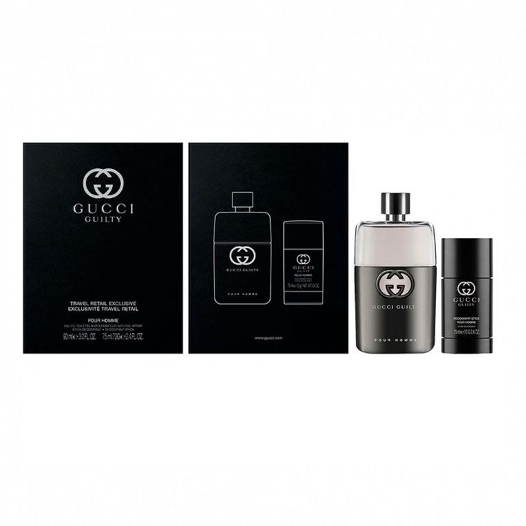Gucci, Guilty Pour Homme zestaw, woda toaletowa, spray, 90 ml + dezodorant sztyft, 75 ml