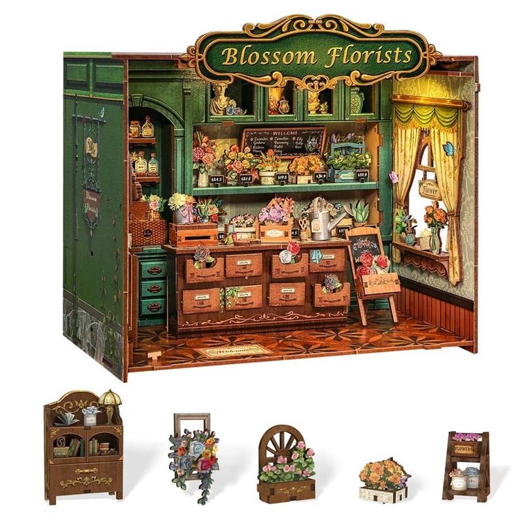 Habarri, Book Nook, Miniaturowy domek, Kwiaciarnia marzeń, puzzle 3D, 265 elementów