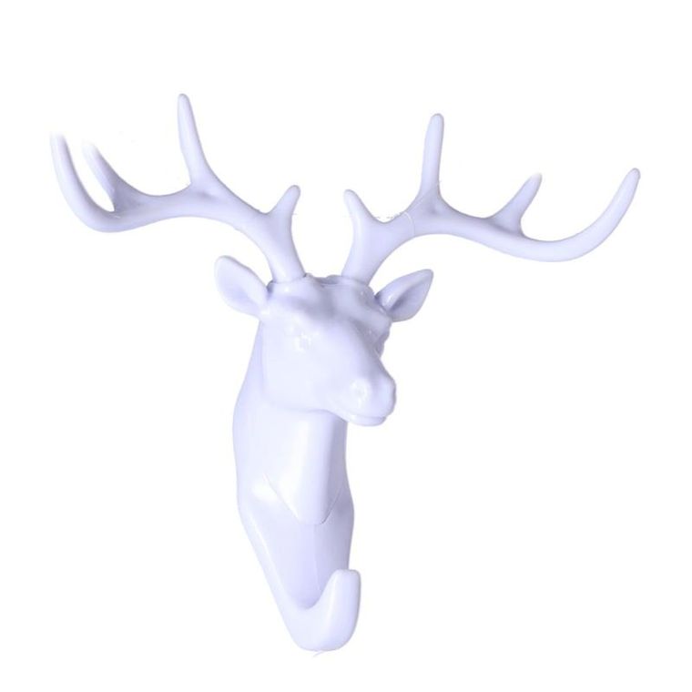 Haczyk ścienny z poroża w formie naklejki, biały