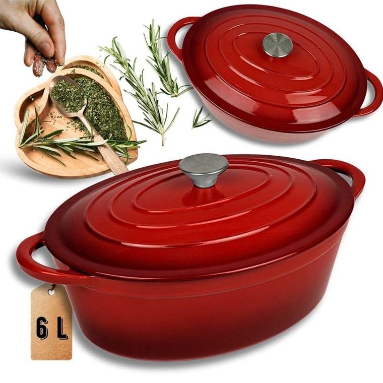 Hage, brytfanna żeliwna, emaliowana, gęsiarka, czerwona, 6l